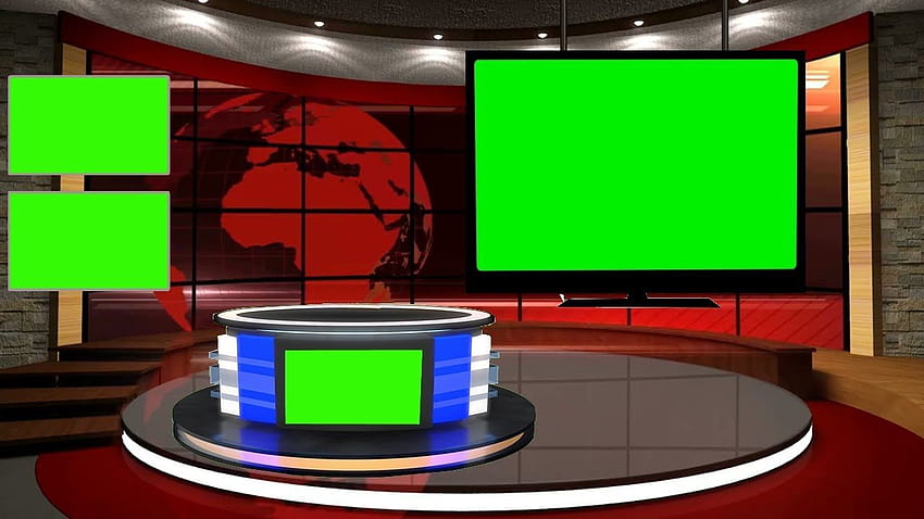 Студио за новини на зелен екран с бюро HD тапет