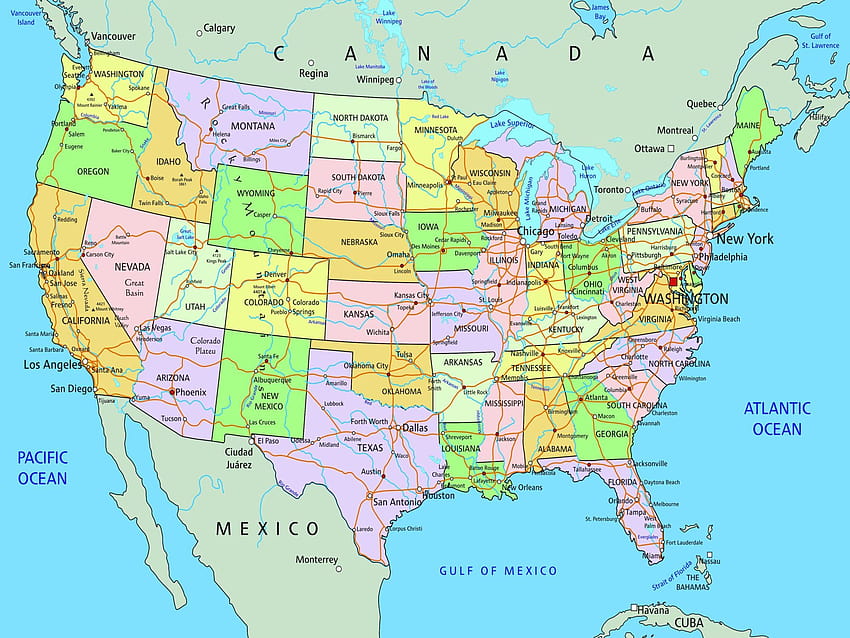 Large And Attractive City Capital And States Map of the USA, map of ...