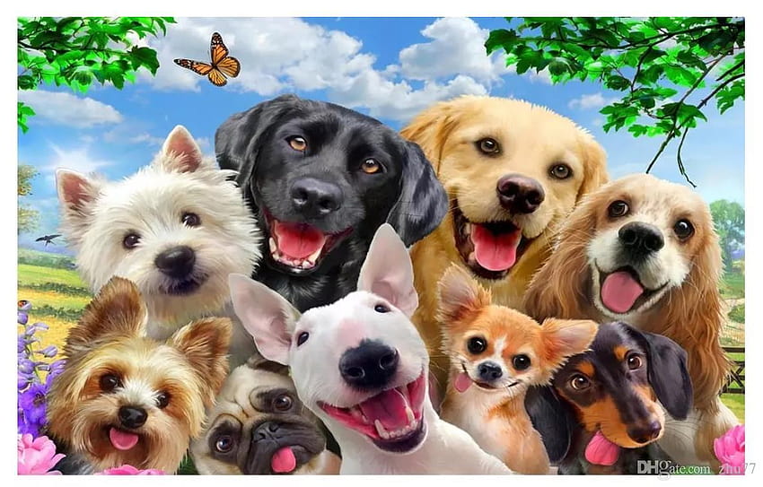 Custom 3D Silk Mural Cute Cartoon Grass On A Group Of Dog Selfies Like Children Room Backgrounds Mural Wall Stickers For For Mobile From Zhu77, $10.5 HD wallpaper