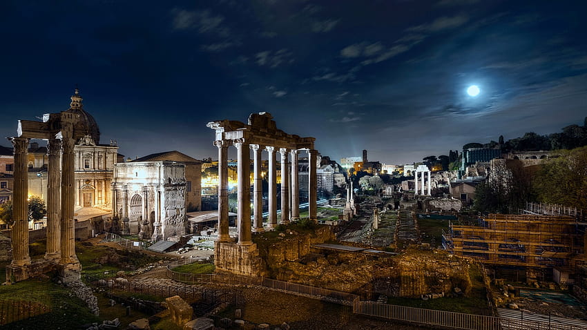 Full Moon over Roman Forum, Rome, Italy HD wallpaper