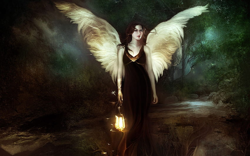 Girl, Angel, Wood, Lantern, Nigh, , , background, , – Get, girl angel HD wallpaper