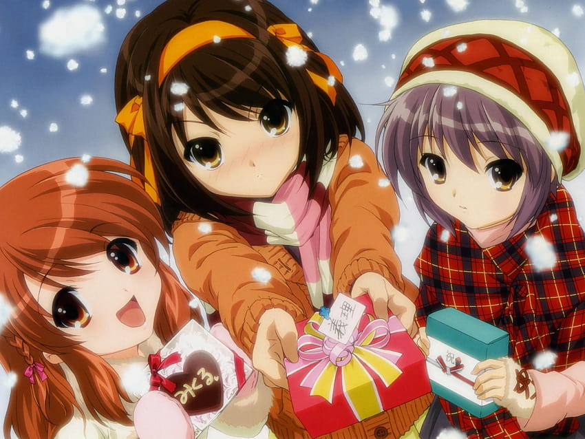 Three girl anime characters, anime cute girl cartoon HD wallpaper