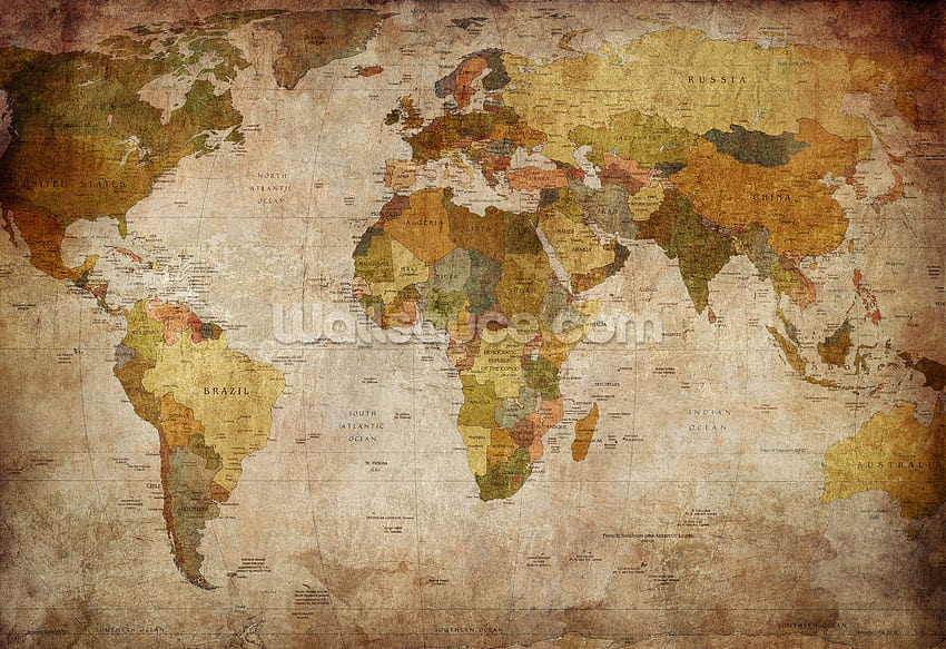 Old Style World Map Wall Mural แผนที่เก่า วอลล์เปเปอร์ HD