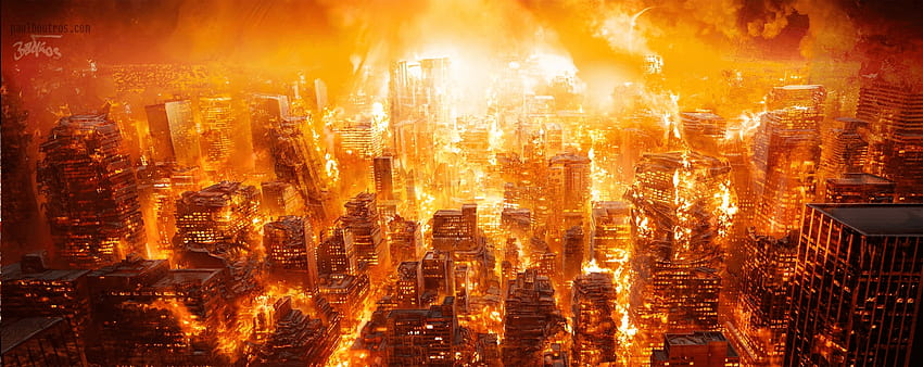 Zitate über brennende Städte, brennender Stadthintergrund HD-Hintergrundbild