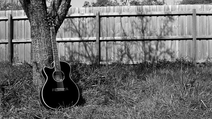 Niebieska i czarna gitara akustyczna 35 tła, czarna gitara Tapeta HD