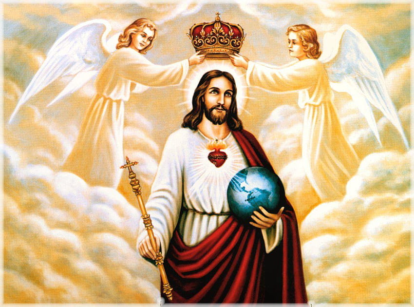 Ángeles poniendo corona en el rey Jesús, jesús rey fondo de pantalla
