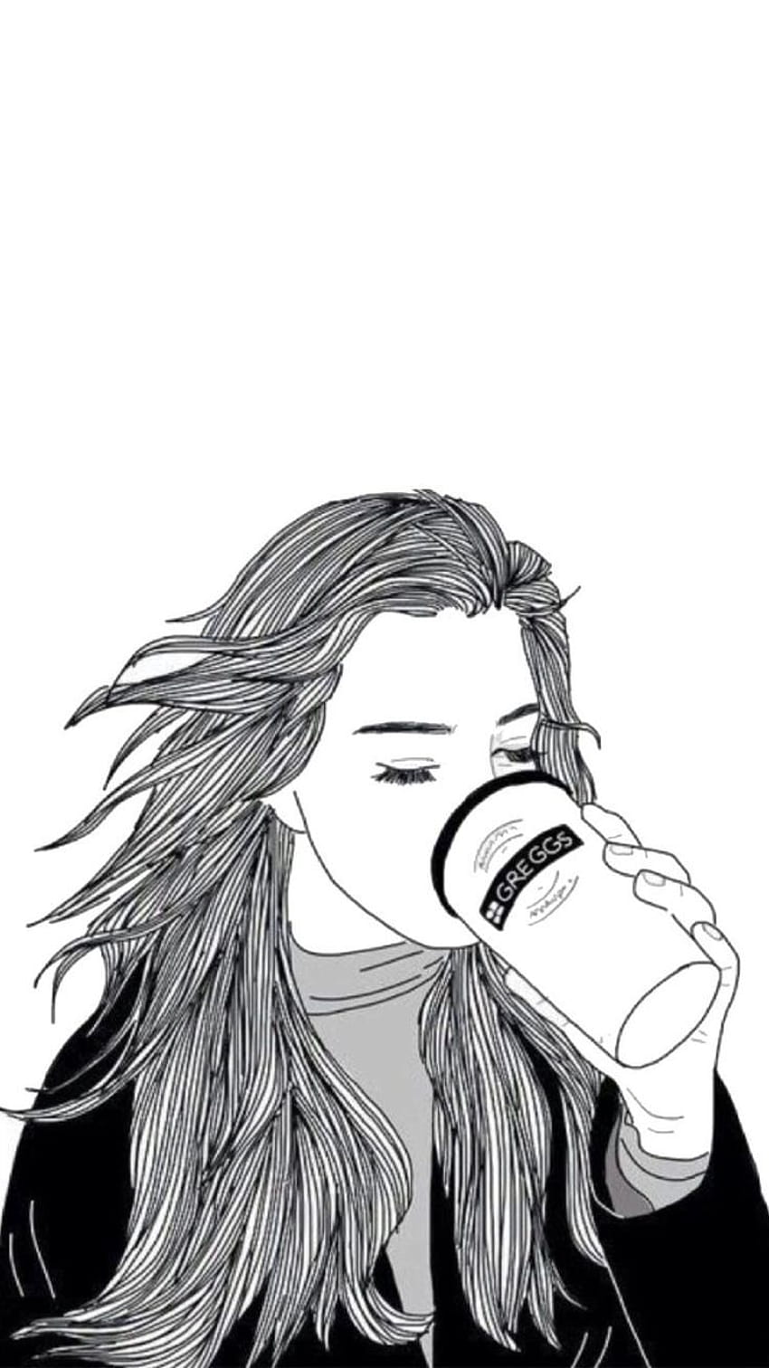 ボード「Art, black and white tumblr girl drawing」のピン HD電話の壁紙