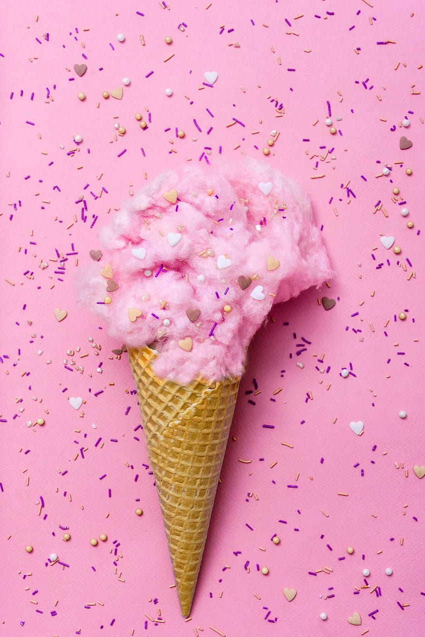Social Media Content graphy. Ice cream sprinkles glitter candy floss fairy floss pin…, pink ice cream HD phone wallpaper