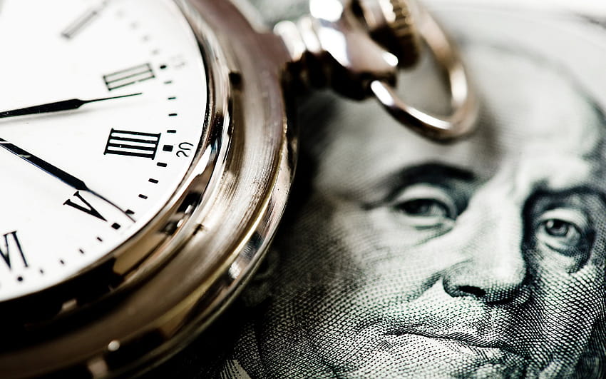soldi, dollari, il tempo è denaro, vecchio orologio, dolari, vecchio hodynnyk con risoluzione 2560x1600. Alta Qualità, il Sfondo HD