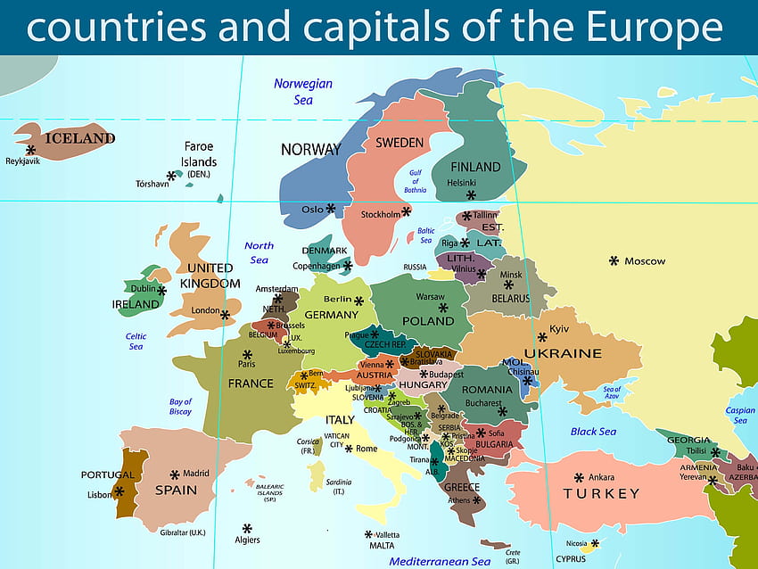25 Avrupa Ülkeleri ve Başkentleri Haritası, sermayeli dünya haritası HD duvar kağıdı