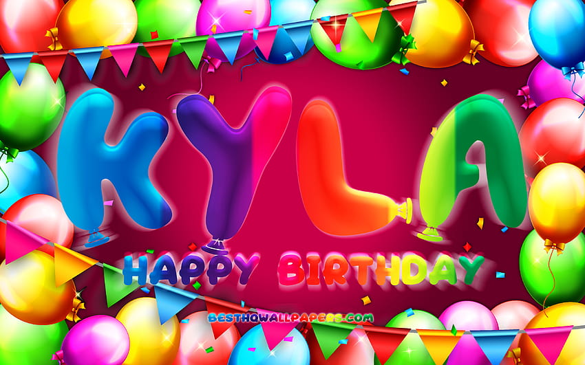 Happy Birtay Kyla, colorful balloon frame, Kyla name, purple background, Kyla Happy Birtay, Kyla Birtay, popular american female names, Birtay concept, Kyla with resolution 3840x2400. High Quality HD wallpaper