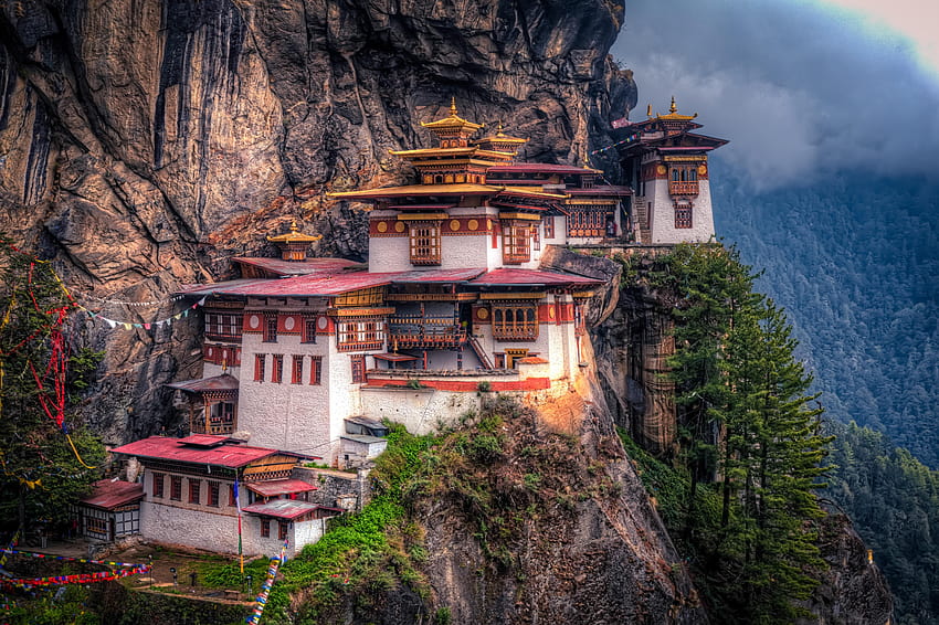 Elevation of Taktsang Trail, Taktsang trail, Bhutan, tigers nest temple HD wallpaper