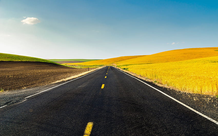 Meadow , Country Side, USA, Landscape, Endless Road, Clear sky, Scenery, Beautiful, Nature, highway HD wallpaper
