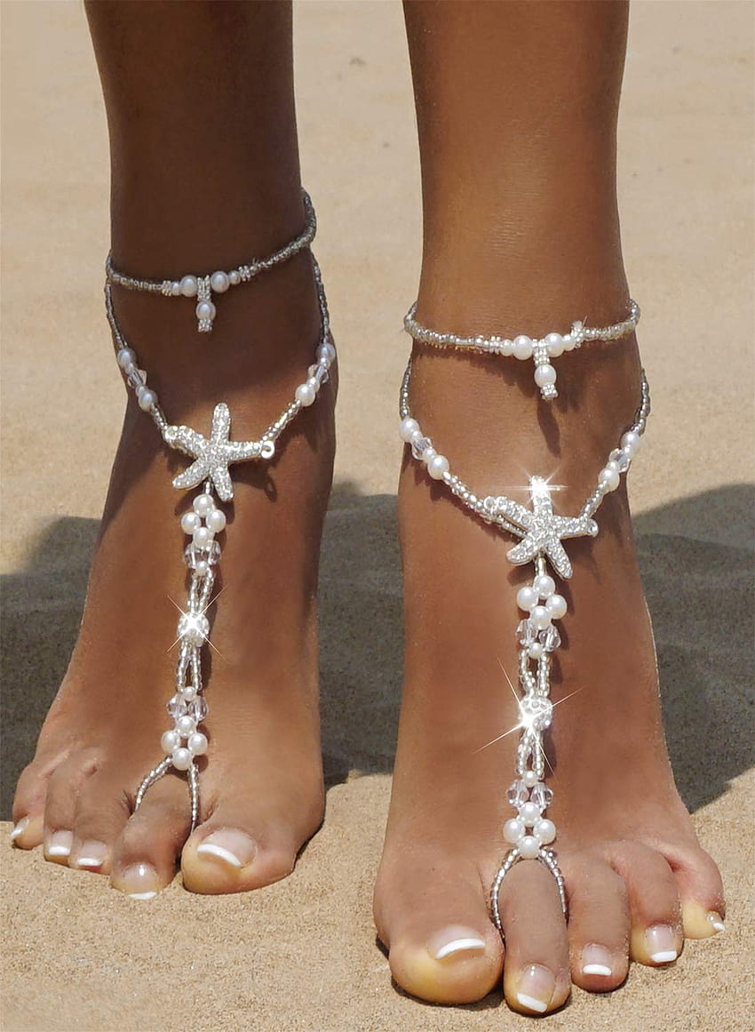Sandali a piedi nudi di cristallo Cavigliera da spiaggia Cavigliera da sposa Cavigliera da donna Gioielli *, cavigliere da donna Sfondo del telefono HD