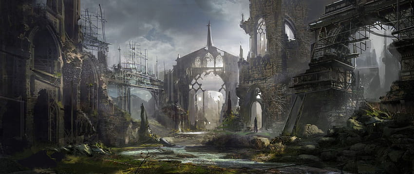 Ruinas de la ciudad antigua de fantasía fondo de pantalla