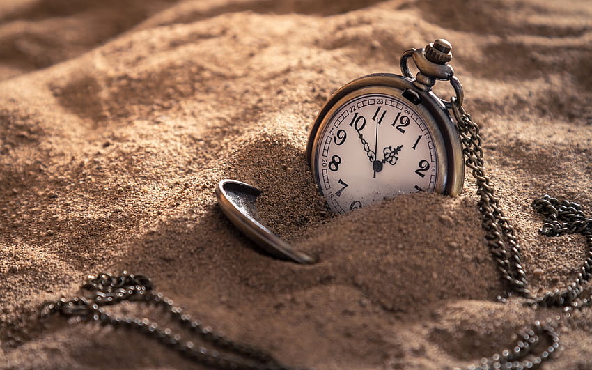 古い懐中時計、ヴィンテージ、時間の概念、解像度 1920 x 1200 の砂の中の時計。 高品質、古い時計 高画質の壁紙