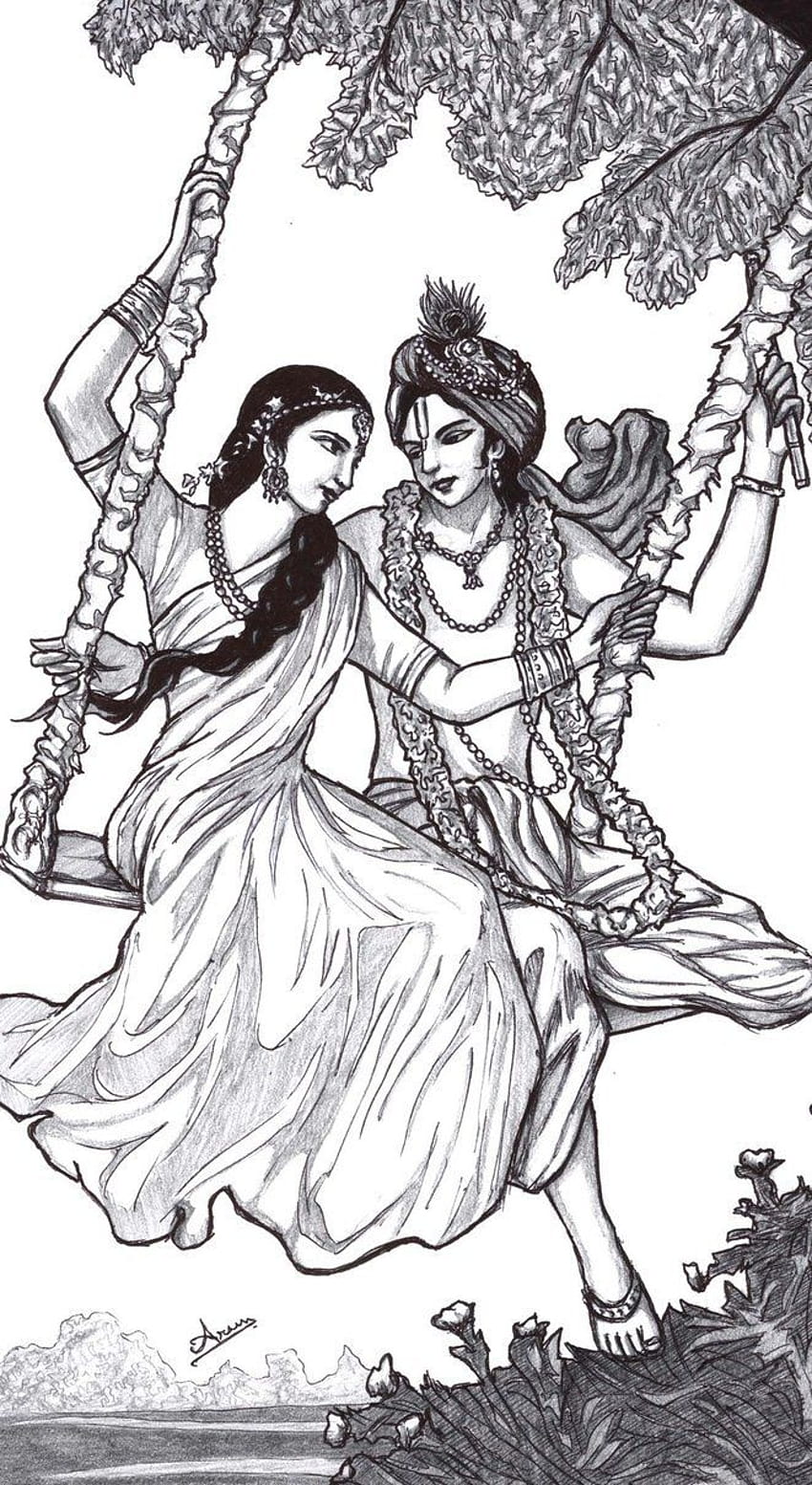 Sacred Love Lord Krishna And Radha Hand-Painted - Painting-saigonsouth.com.vn