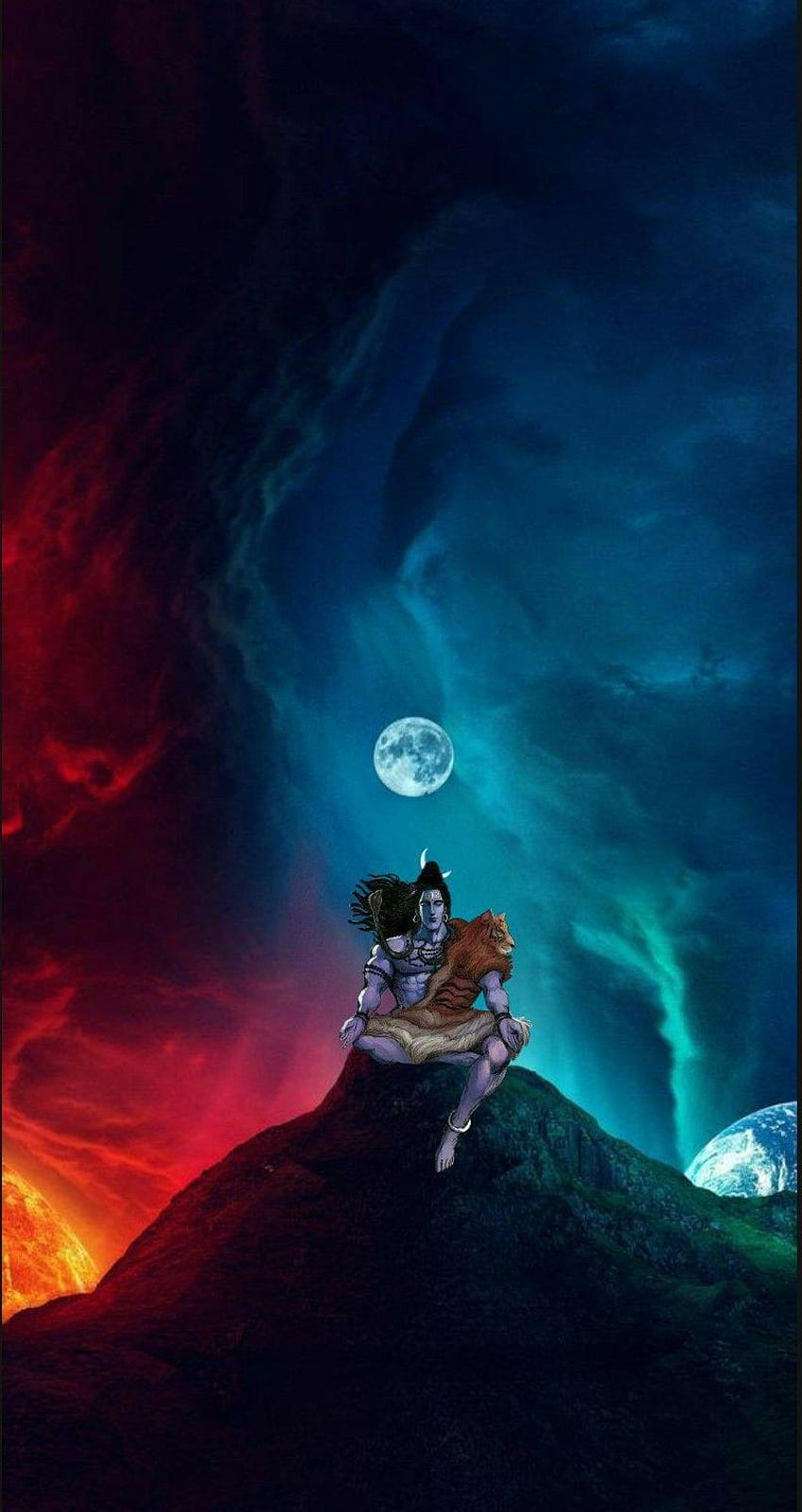 Lord Shiva as adiyogi in creative art painting in, shiva art HD phone wallpaper