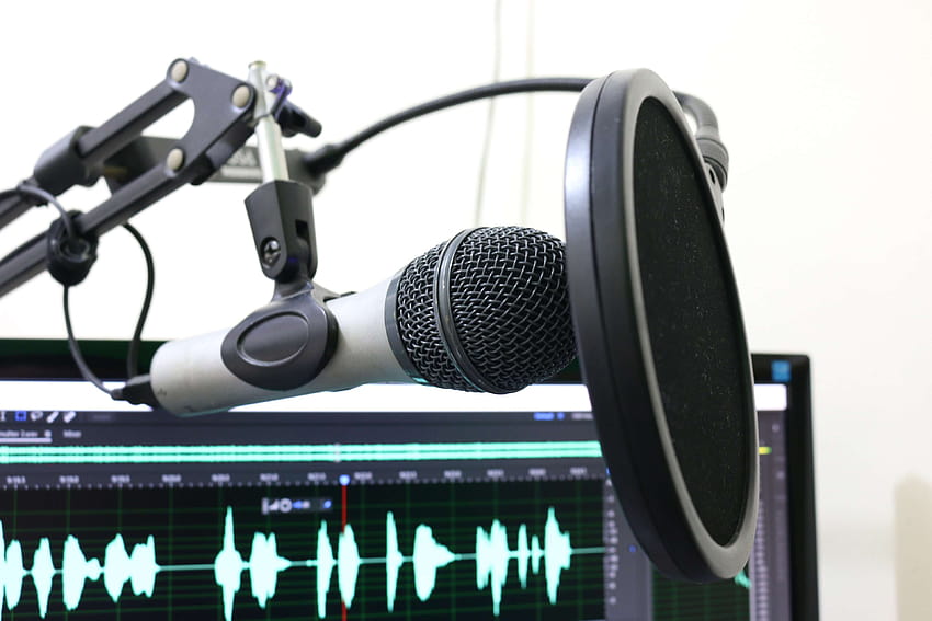 transmissão, microfone, música, podcast, filtro pop, registro, som, microfone de estúdio papel de parede HD