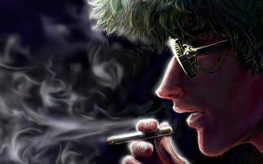 Anime homem fumando um cigarro em uma varanda à noite generativa ai
