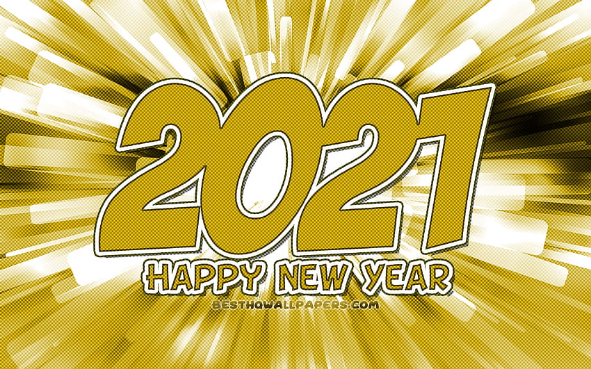 Happy New Year 2021, yellow abstract rays, 2021 new year, 2021 yellow digits, 2021 concepts, 2021 on yellow background, 2021 year digits with resolution 3840x2400. High Quality HD wallpaper