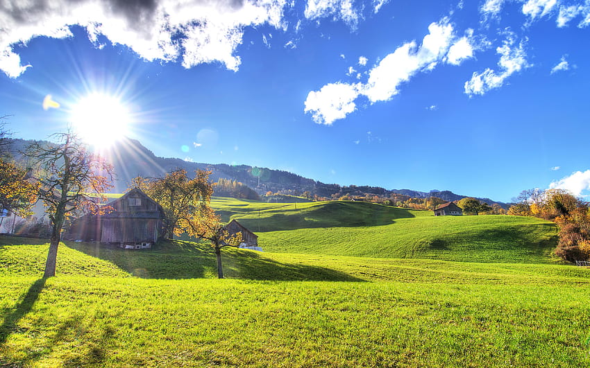 Słoneczny jesienny dzień na wsi panoramiczny Tapeta HD