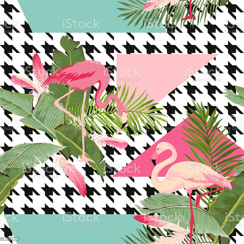 Bunga Tropis Tanpa Rupa Dan Pola Geometris Musim Panas Flamingo Latar Belakang Grafis Bunga Eksotis Atau Kartu Halaman Depan Modern Dalam Ilustrasi Saham Vektor wallpaper ponsel HD