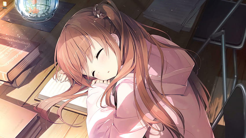 Sleeping on the table anime girl, sleepy anime girl HD wallpaper
