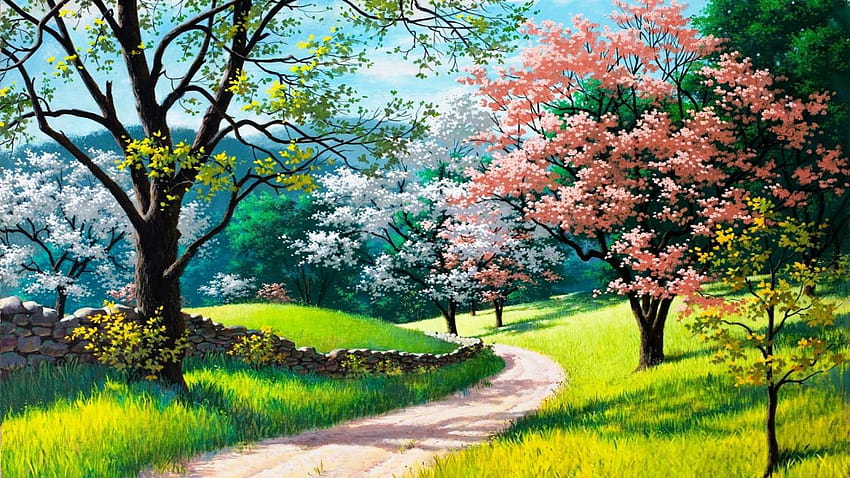 Wiosenne rysunki przyrodnicze dróg panoramiczny, naturalny rysunek Tapeta HD