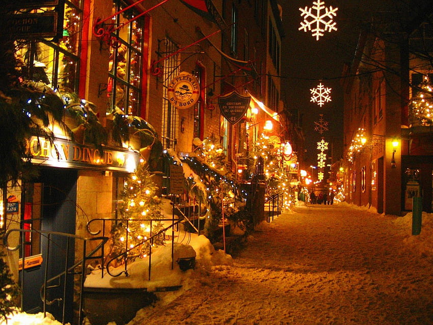 Christmas Quebec, winter christmas market HD wallpaper