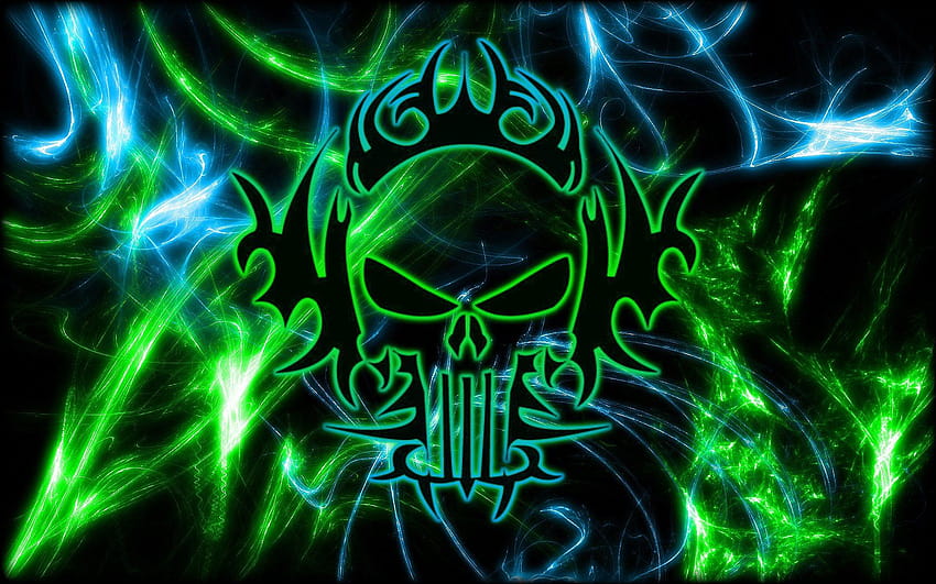 Skulls and Green Flames HD wallpaper