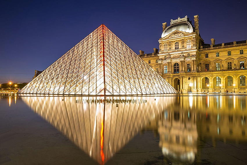 パリ フランス 美術館 ルーヴル美術館 ピラミッド 反射、 高画質の壁紙