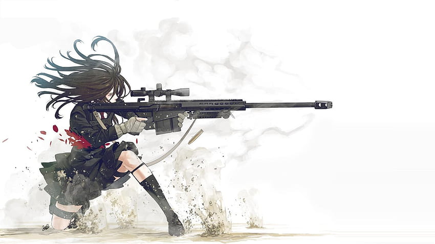 Anime Guns Weapons Manga Anime Girls White Backgrounds, ağır keskin nişancı HD duvar kağıdı