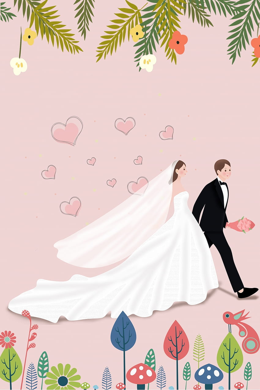 Rosa romantico dipinto a mano Newcomer Wedding Poster Sfondi Materiale, romantico rosa, Newcomer disegnato a mano, Siamo sposati Sfondi per Sfondo del telefono HD