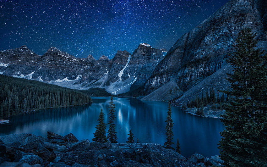 Mountains And Lake At Night, night mountain HD wallpaper
