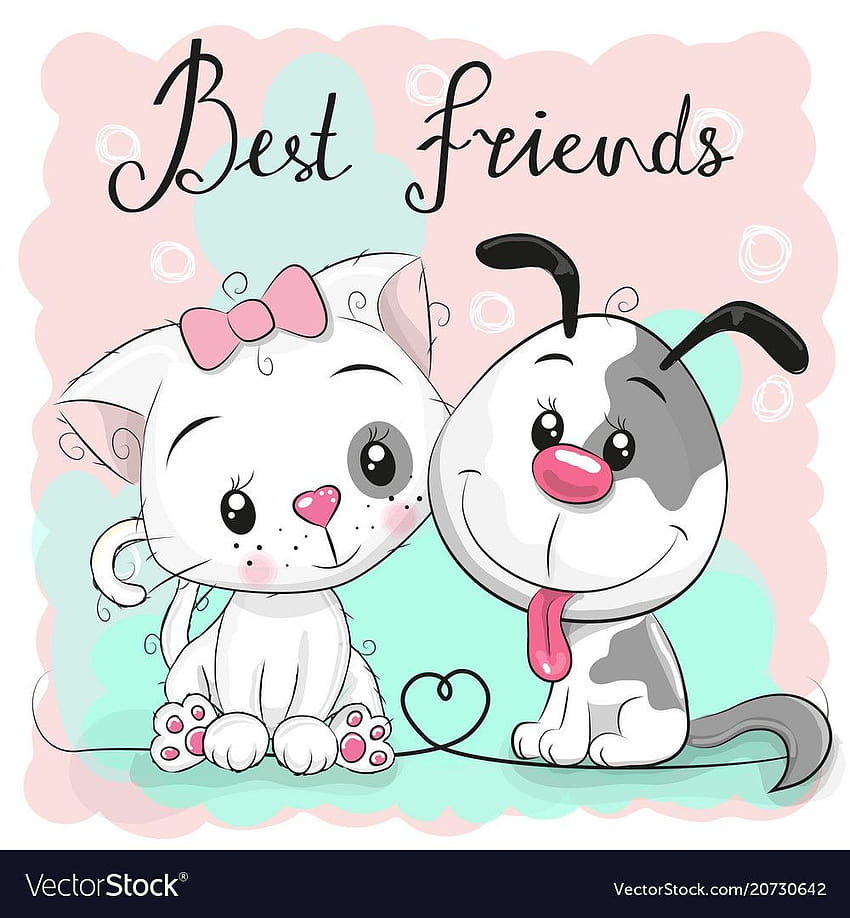 Cute cat and dog on a pink backgrounds vector on VectorStock, cartoon cat and friends HD phone wallpaper