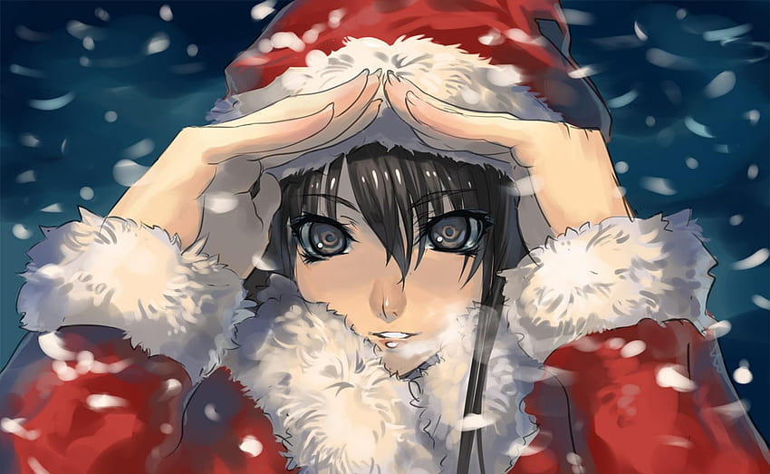 Snow Brown Eyes Christmas Anime Girls, fille de Noël avec de la neige Fond d'écran HD