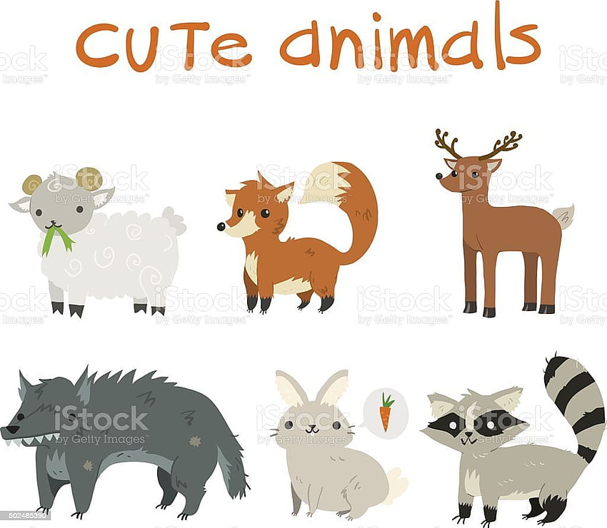 羊, キツネ, 鹿, 狼, うさぎ, そして, アライグマ, マスコット, イラスト, 鹿, そして, 狐 高画質の壁紙