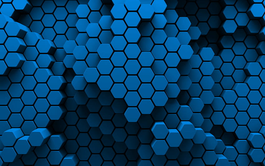 blue hexagons, 3D art, creative, honeycomb, hexagons patterns, blue hexagons background, hexagons textures, blue backgrounds, hexagons texture with resolution 3840x2400. High Quality HD wallpaper