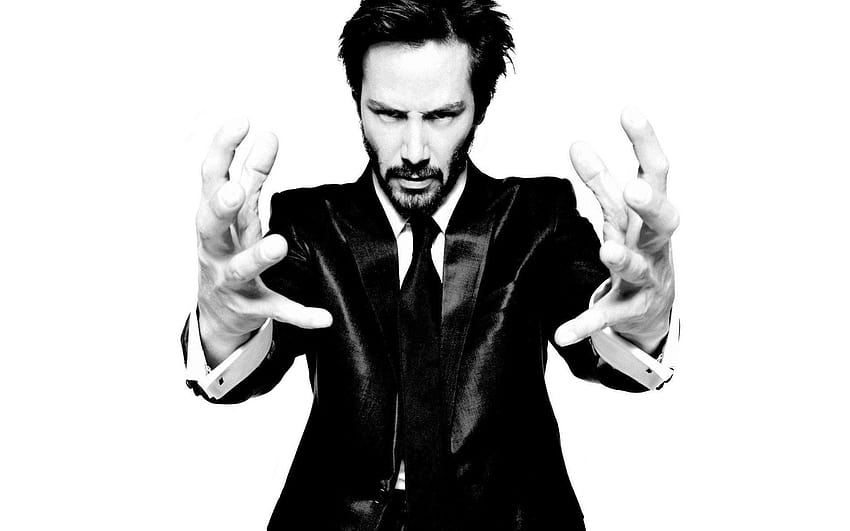 Black and white suit hands men celebrity Keanu Reeves beard actors, beard man HD wallpaper
