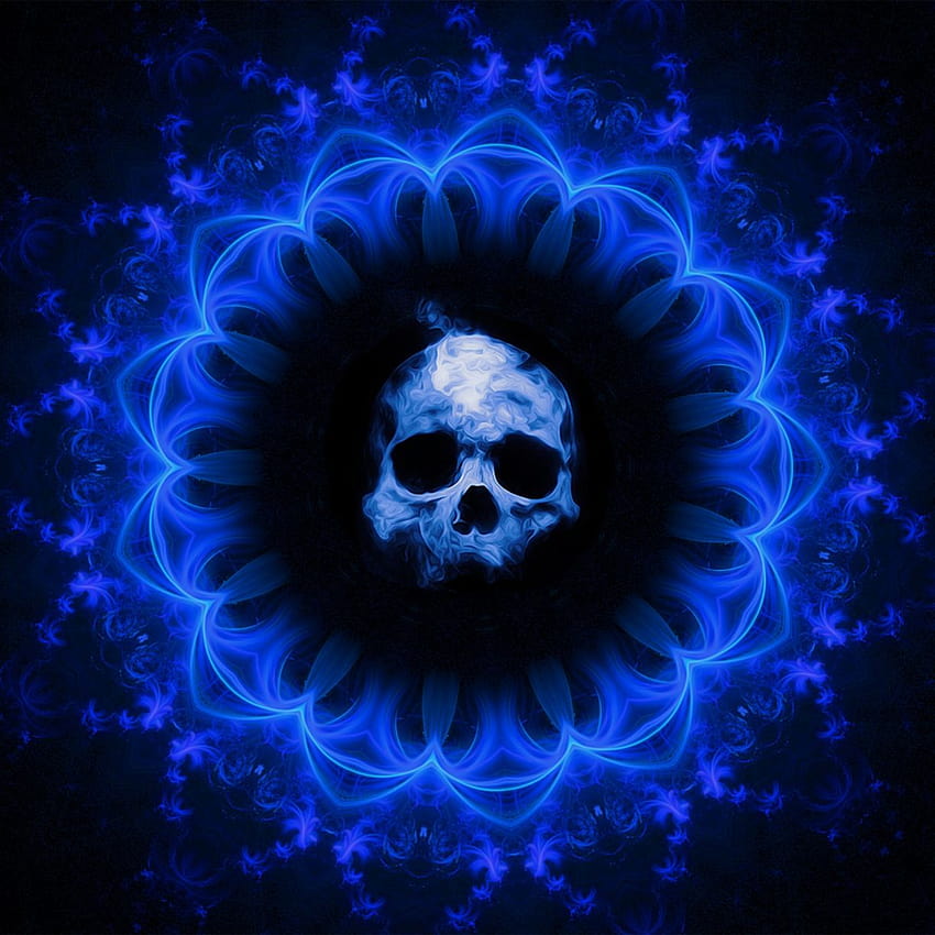 skull, dark, blue gothic, fantasy, abstract, , background, 0d93fa HD phone wallpaper