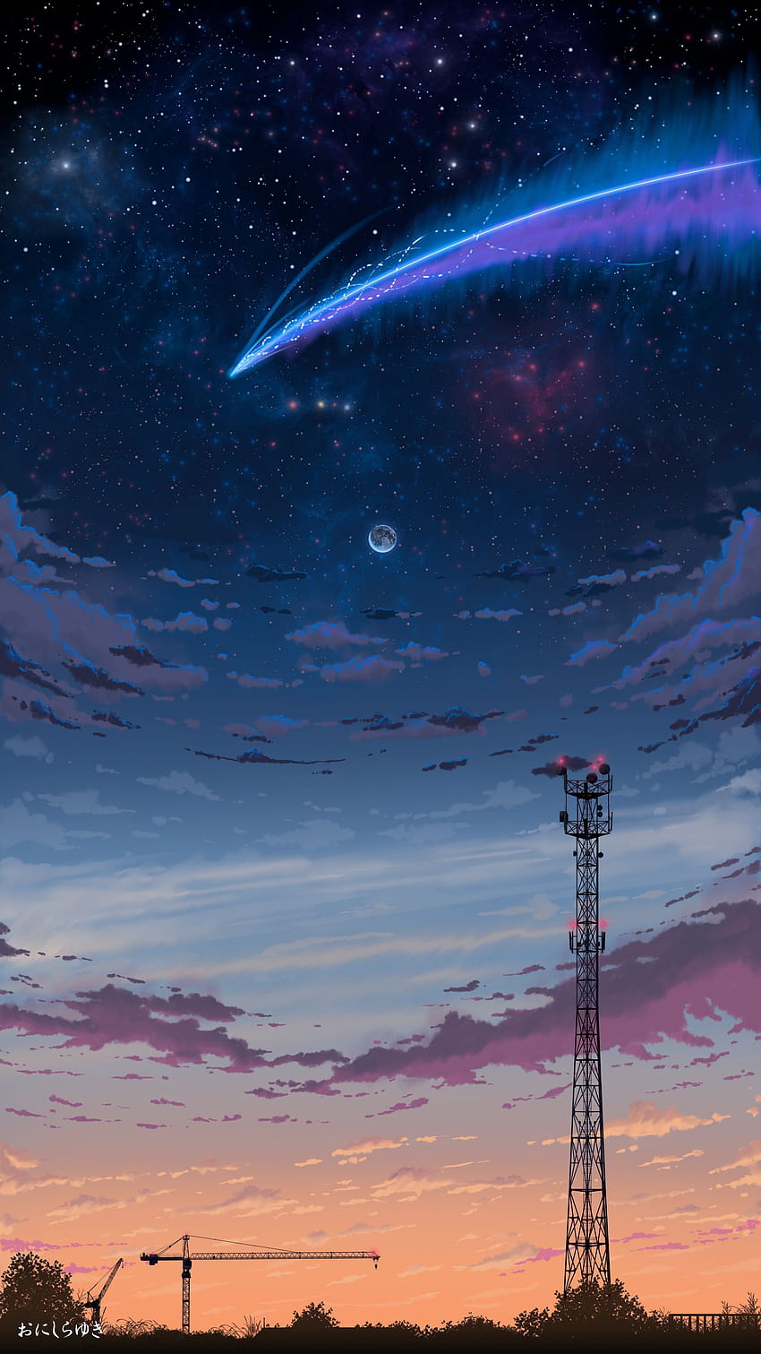2 Ästhetischer Anime-Himmel, ästhetische Nachtanime-Landschaft HD-Handy-Hintergrundbild