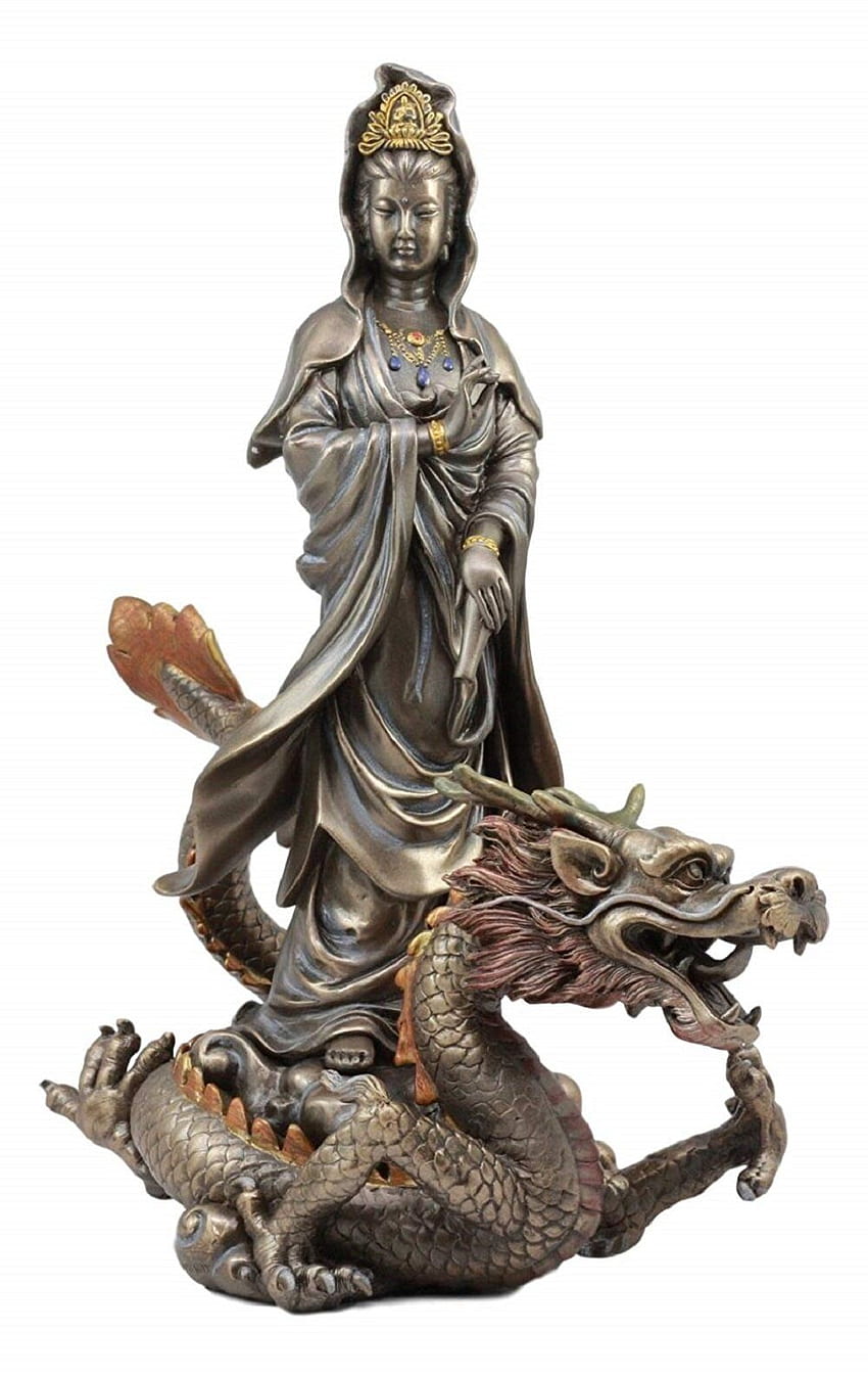 Световна менажерия Kleber Avalokiteshvara Bodhisattva Kwan Yin Riding on Celestial Chinese Dragon Figurine HD тапет за телефон