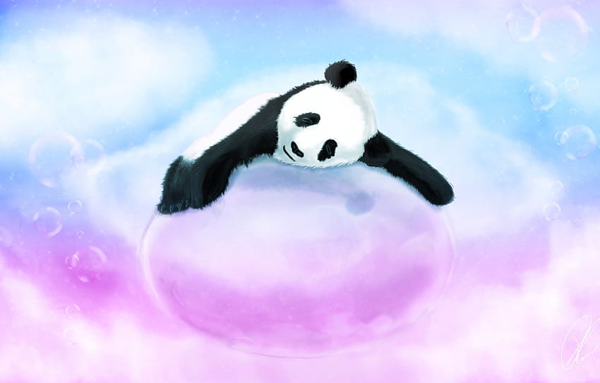 bubbles, blue, bear, pink, Panda, sleeping, bubble, lying , section разное, cute pink panda HD wallpaper