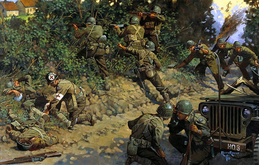Guerra, Soldados, Jeep, Arte, Segunda Guerra Mundial, seção оружие, jipes da segunda guerra mundial papel de parede HD