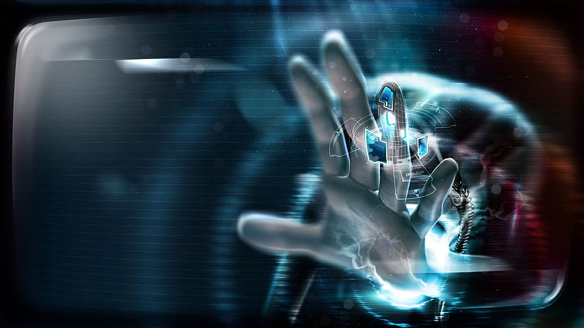 Hightech, Licht, Hand, Finger, Wasser, elektrisches Blau, Organismus, Technologie, Geste, Grafik, Weltraum, 3D-Technologie HD-Hintergrundbild