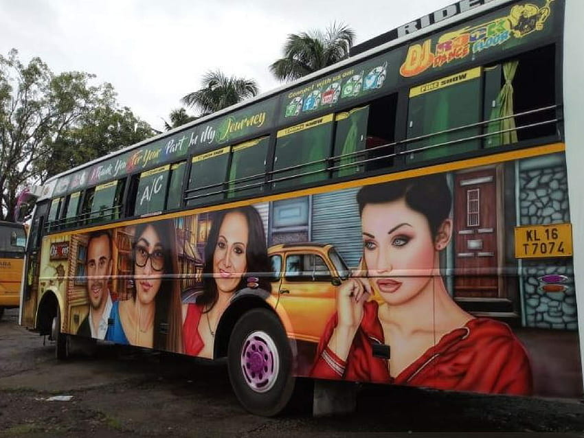 of Kerala tourist bus having adult film stars painted all, komban bus HD wallpaper