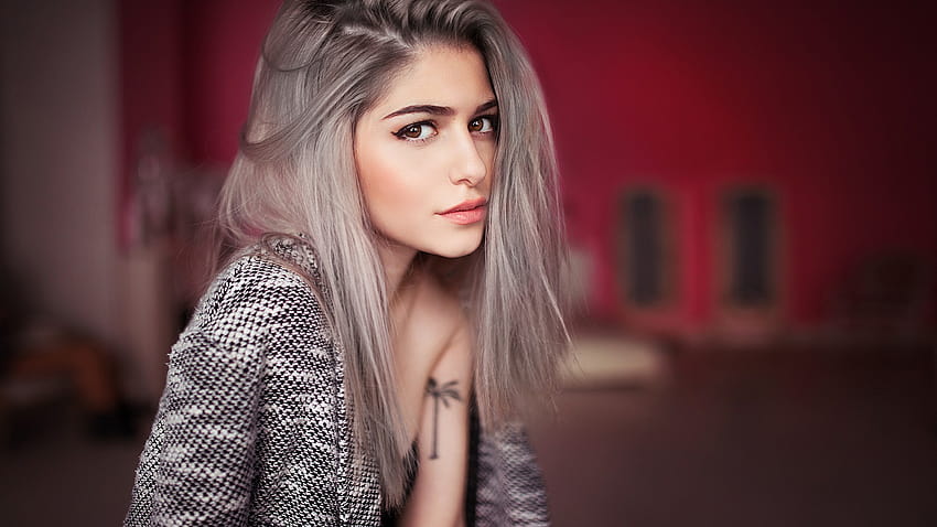 women, Model, Dyed Hair, Looking At Viewer, Face, Portrait, Galina Rover, Ivan Gorokhov, Brown Eyes, Sweater, Tattoo, Depth Of Field, Room, Long Hair / and Mobile Backgrounds, hair model HD wallpaper