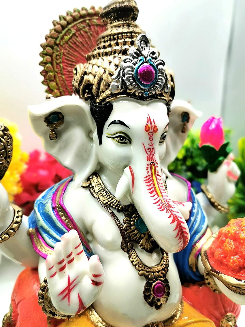 Idole de Ganesha Ganpati Ganesh Statue sur fleur rouge 6,5 pouces Murti avec une attention incroyable aux détails Figurine Figurines Produits faits à la main princepalace.co.th, ganpati murti Fond d'écran de téléphone HD