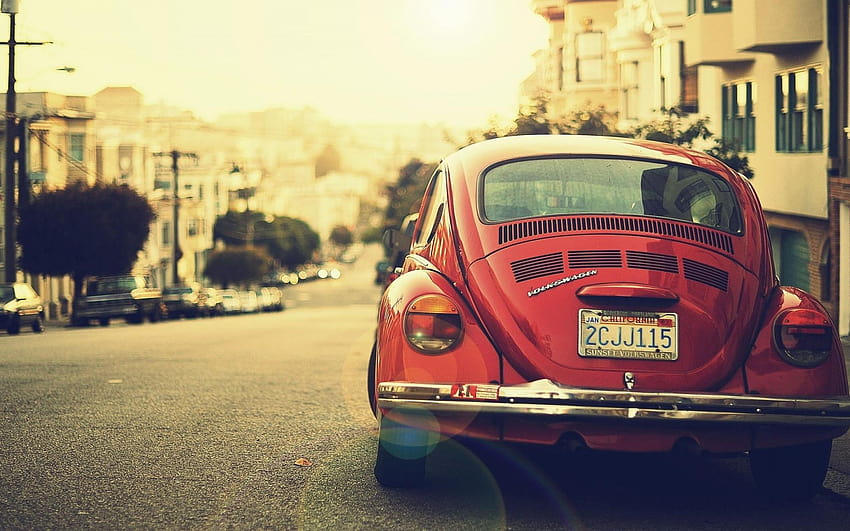 View vehicles red cars volkswagen beetle vosvos, woswos HD wallpaper